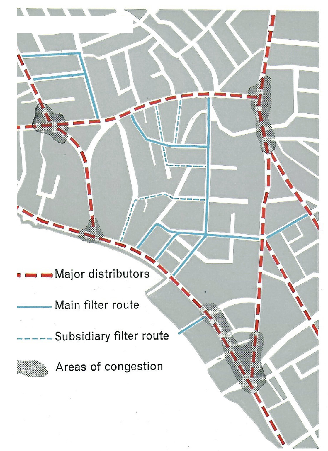 Fig.22 Diagram of an actual case to show how drivers are seeking alternative routes, mainly through residential areas, in order to avoid congested areas on main routes.