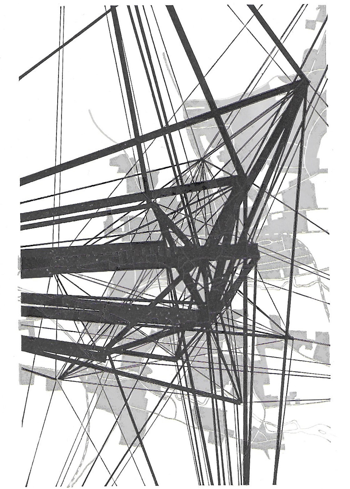 Fig.48 A desire line diagram (see para. 84) for work journeys in a small town.
