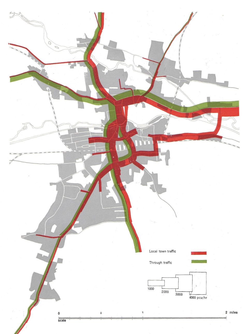 Fig.75 The present-day peak hour traffic flows.