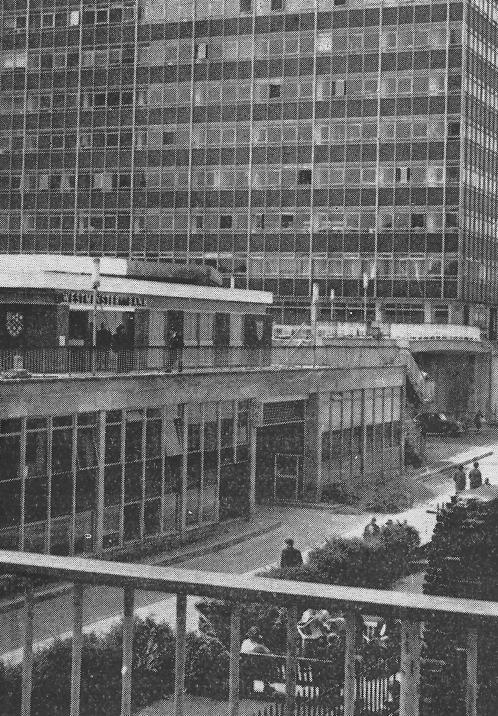 Fig. 217 The Barbican redevelopment in the City of London. Still under construction, but the photograph shows clearly the beginning of the upper level pedestrian system.