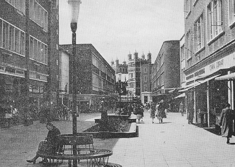 Fig. 219 Exeter. The new pedestrian shopping street (Princesshay), 'foolproof against the worst that traffic can dỏ.