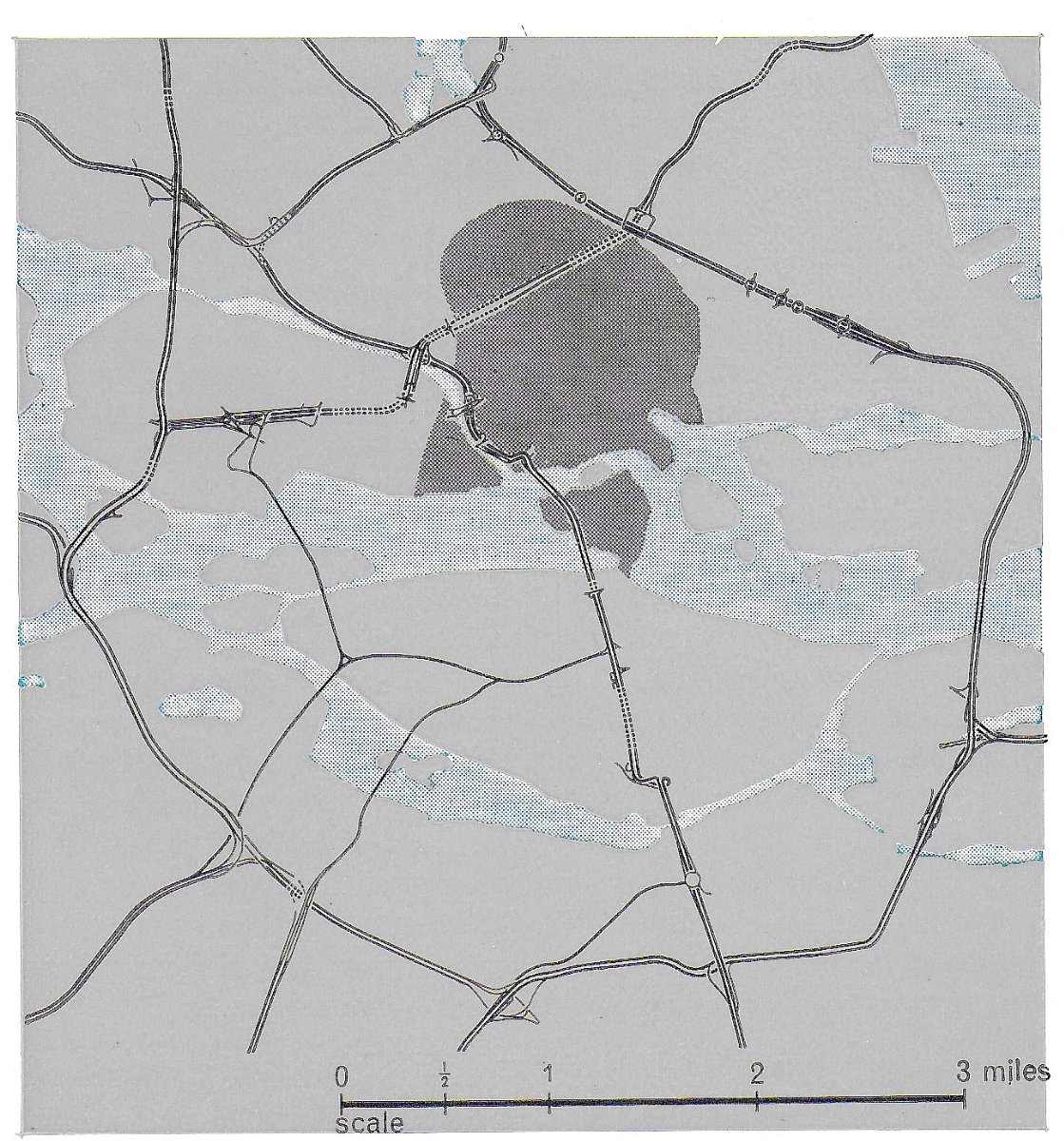 Fig. 232 Stockholm. The elaborate highway network proposed for the central part of the city.