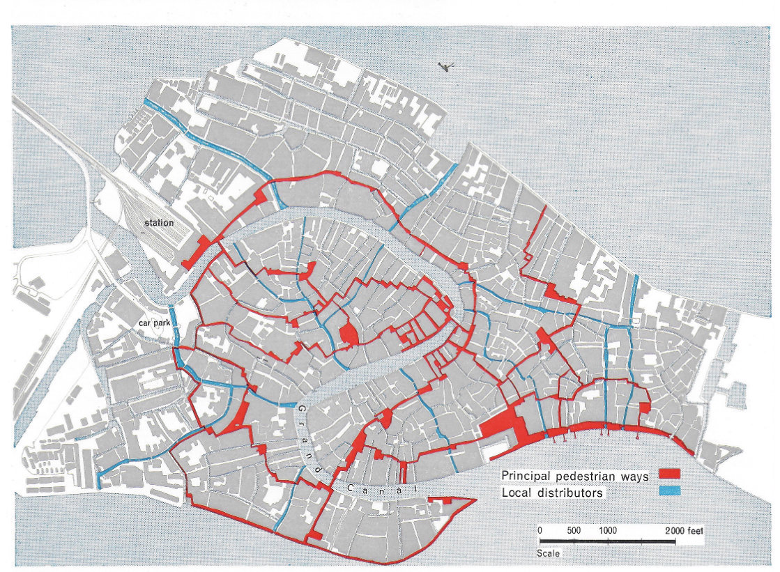 Fig. 234 Venice. The distributory system and the pedestrian ways.