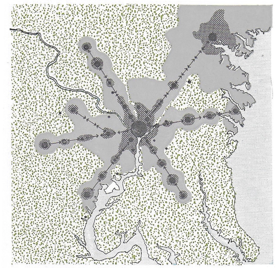 Fig. 245 (7) The recommended plan for expansion based on radial corridors.